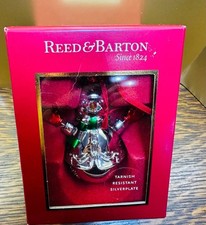 Vintage Reed & Barton Silverplate Snowman Sleigh Bell Ornament with Box picture