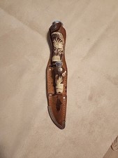 Vintage Baron Solingen Duel Hunting Knife Piggyback Set Hand Carved Handles Used picture