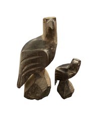 Ironwood Eagle Hawk Falcon Bird Figurine Wood Carved Statue 2x Heavy VTG (A3) picture