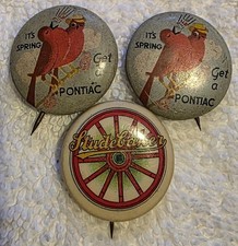 Antique Auto Advertising Celluloid Pins Lot Studebaker Wagon Wheel 1920s Pontiac picture