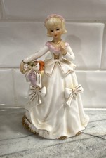 I.W. Rice Girl with Bouquet Flowers Vintage Japan Irice Imports picture
