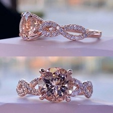 1.50Ct Round Lab Created Morganite Solitaire Ring 14K Rose Gold Plated Silver picture