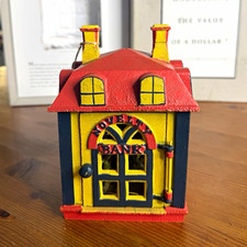 Vintage Cast Iron Mechanical Novelty Bank Teller Coin Bank Reproduction picture