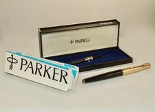 VINTAGE PARKER 61 CONSORT FOUNTAIN PEN - JET BLACK  & R.GOLD - BOXED - SUPERB picture