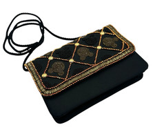 Disney Evening Black Beaded Evening Purse- Mickey Heads Gold/Black Clutch picture
