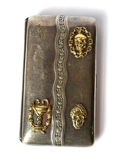 Vintage Rare Memento Mori Skulls Solid Silver Gilded Hand curved Cigarette Box picture
