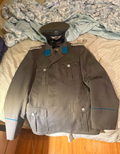 NVA East German Military Uniform Set Jacket Pants Visor Cap Gray/Blue 48 58 picture