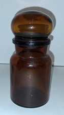 VTG MCM Apothecary Brown Apothecary Jar Belgium Bubble Lid 5.5” Tall picture