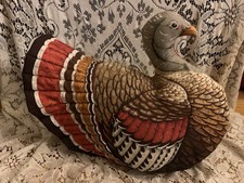 Vtg Thanksgiving Decor Stuffed Fabric Plush Turkey Centerpiece 16.5