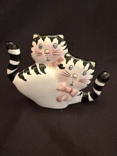 VTG Cute Albert E. Price ceramic Black & White cat figurine Blue Eyes  Pink Bow picture