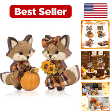 2 pcs Fall Fox Figurines Wooden - Brown - For Home picture