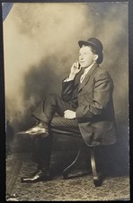 1904–1918 RPPC Man in Suit Bowler Hat Smoking Portrait AZO Real Photo picture