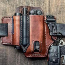 EDC Leather Sheath For Knife Belt Flashlight Holster Multitools Organizer USA picture