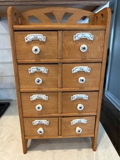 Antique Eight Drawer Wood Spice Apothecary Cabinet Primitive Cottagecore picture