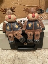 VTG 1990’s Terry’s Village Pair Of Sitting Reindeer  picture
