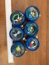 Vintage Christmas JewelBrite ornaments Set Of 6 Blue dioramas 2.5” Wide picture