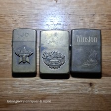 3 Vintage Brass Advertising Lighters Lot Marlboro Winston Select Trading Co picture
