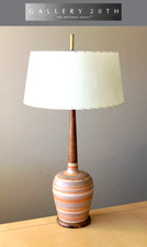 A BEAUTY MID CENTURY DANISH MODERN ORANGE STRIPED POTTERY LAMP 50'S VTG ATOMIC picture