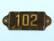 Antique Brass Interlocking Modular Room Door Number Plate Sign Tag #102 Pat 1926 picture