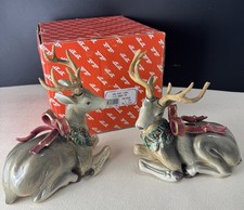 Vintage Fitz and Floyd Holiday Leaves Reindeer Candle Holders in Original Box picture