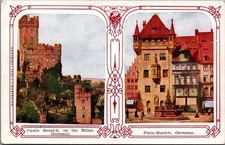 1909 Castle Sooneck Rhine & Munich Platz Germany Split View Postcard J. J picture