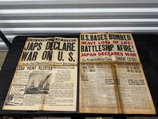 2X Original 1941 News Paper US BASES BOMBED HEAVY LOSS OF LIFE BATTLESHIP AFIRE picture