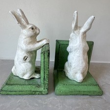HomArt Bunny Bookends Cast Iron White set of 2 Standard Functional Cute picture