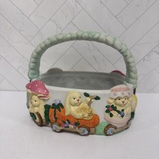 Vintage 1995 Porcelain Easter Basket Train Stamped ABC Distributing Bunnies picture