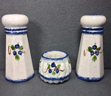 Blueberry Spongeware Salt and Pepper Shaker Set with Toothpick Holder Set of 3 picture