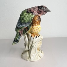 Vintage Italian Majolica Ceramic Double Bird Figurine Hand Painted Italy 105/508 picture