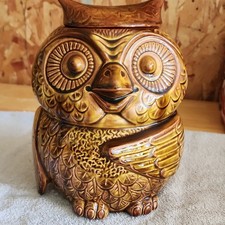 Vintage McCoy Brown Ceramic Owl Cookie Jar Canister with Lid Retro Kitchen 204 picture
