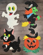 Vtg. Lot Melted Plastic Popcorn Halloween Decor Witch, Silly Ghost, Pumpkin, Cat picture