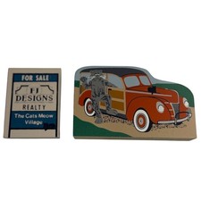 VTG The Cats Meow Village Woody Car Spike Realty Sign Wood Decor 2003 Exclusive picture