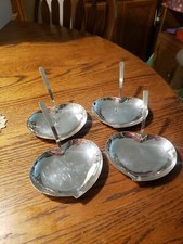4 Vtg Silver Plate Heart Shaped Handled Serving Dish Trinket **Triple Crown Mark picture