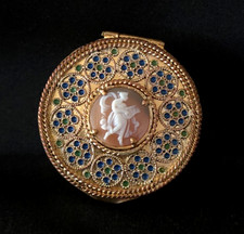 Antique French Enamel Cameo Pill Patch Snuff Trinket Box Compact BEAUTIFUL picture