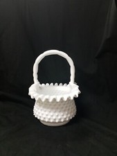 Vtg. Hobnail Milk Glass Basket, 7