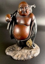 11-Inch-Tall Vintage Japanese Bronzed Buddha Cast Iron Hotei Sculpture picture