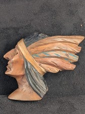 Hand Carved Indian Head Face Figural Pipe Collectors Smoking Trading Post Vtg. picture