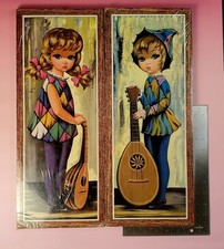 NOS VTG 1960s Eden Big Eye Moppets Boy Girl Lute Plaques Sealed Soroka Sales MCM picture