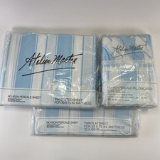 VTG Atelier Martex Twin Sheet Set (4 pc) Percale ~ PARASOL STRIPE ~ Blue & White picture