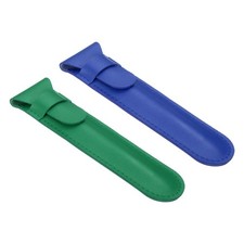 2Pcs Leather Pen Pouch Flip Single Pen Case Holder Green/Blue picture