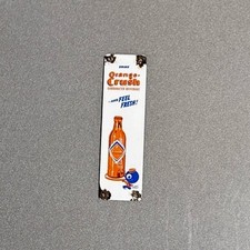 VINTAGE ORANGE CRUSH SODA COLA DOOR PUSH PORCELAIN SIGN CAR GAS OIL MOTORCYCLE picture