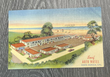 Surf Auto Hotel Santa Monica California Linen Postcard 1953 Unposted READ picture