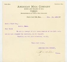1906 American Mica Company Letterhead Newton Lower Falls Mass Boston Wharf Co picture