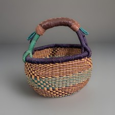 Vintage Alaffia Handwoven Ghana Bolga Market Basket Telephone Wire Handle 9x9x8 picture