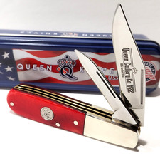Queen Cutlery USA Smooth Red Bone Handles 2 Blade BARLOW Folding Pocket Knife picture