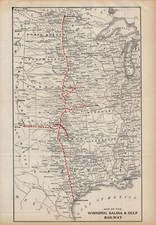 1912 Antique Winnipeg Salina & Gulf Railway Map Vintage Railroad Map 2392 picture
