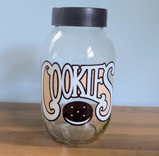 Vintage Cookie Jar 1970s Carlton Glass 3L Brown Lid Bubble Font Retro USA Made picture
