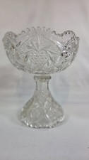 Antique Imperial Glass Pedestal Bowl Nucut Star & Cane 6.5