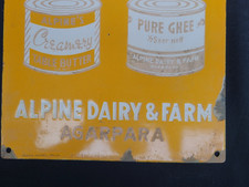 VINTAGE PORCELAIN ENAMEL SIGN ALPINE'S CREAMERY BUTTER & GHEE DAIRY & FARM 1940 picture
